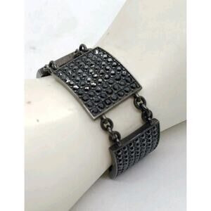 St. John Bracelet Black On Black Rhinestone Segmented Wide Rare HTF adjustable